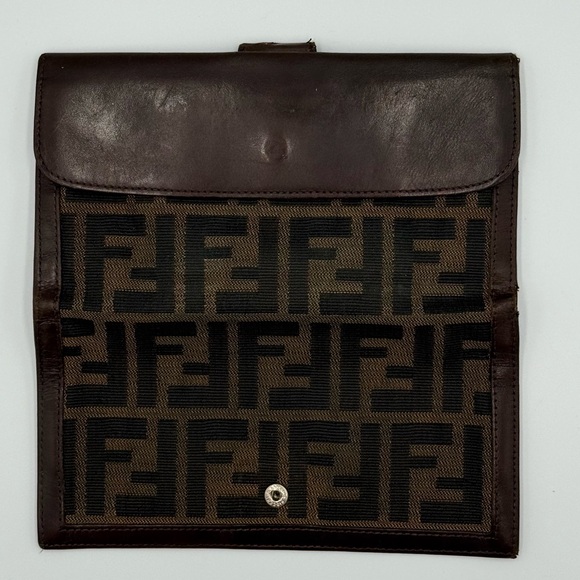 Fendi Dark Brown Leather and Canvas Double Snap Wallet - Picture 4 of 15